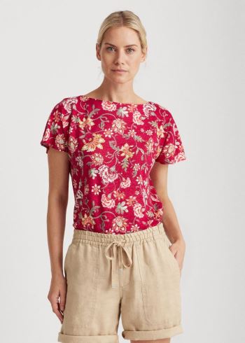 Ralph Lauren Floral Flutter-Sleeve Tee Světle Fuchsie Viacfarebný | hyjGOHjA