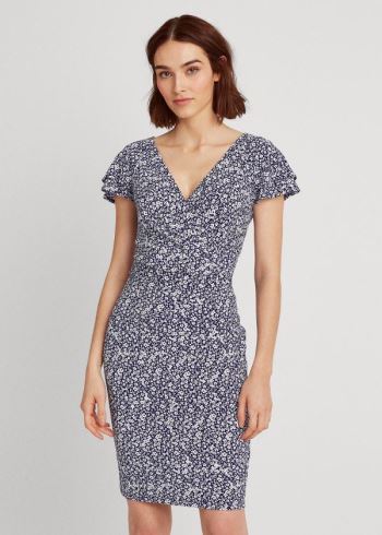 Ralph Lauren Floral Flutter-Sleeve Šaty Blankyt Krém | OL0qlvhc