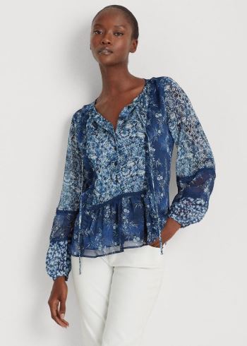 Ralph Lauren Floral Georgette Peplum Top Blankyt Viacfarebný | 4w3fRId3