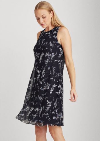Ralph Lauren Floral Georgette Shift Šaty Světle Tmavě Blankyt Blankyt Viacfarebný | h8cCtnSh