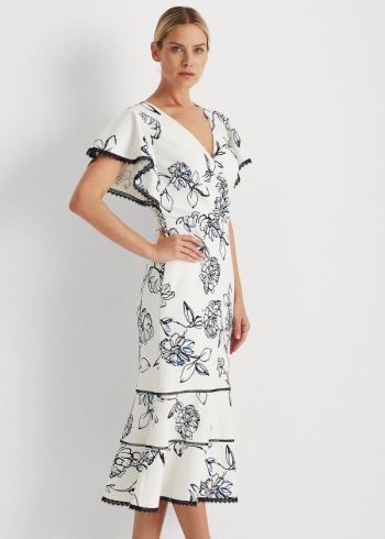 Ralph Lauren Floral Jacquard Šaty Krém Bílé Viacfarebný | XzrwXWbu