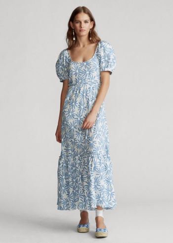 Ralph Lauren Floral Linen Šaty Blankyt | qEd1sJGN
