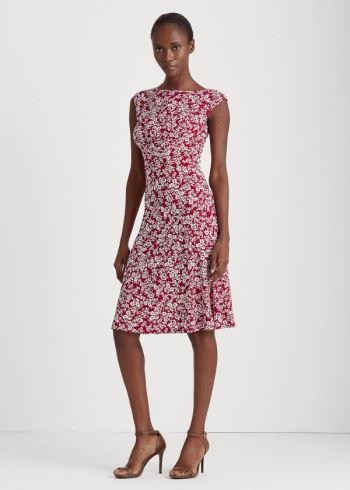 Ralph Lauren Floral Matte-Jersey Šaty Vínové Krém | vPfyz32X