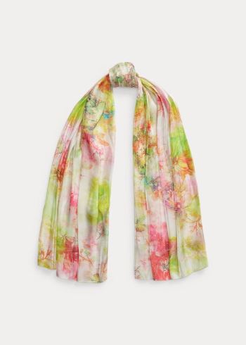 Ralph Lauren Floral Satin Scarf Růžové Zelene Viacfarebný | gUCm9alb
