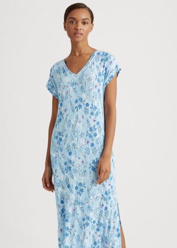 Ralph Lauren Floral Satin-Trim Nightgown Blankyt | g3M8Z7ME