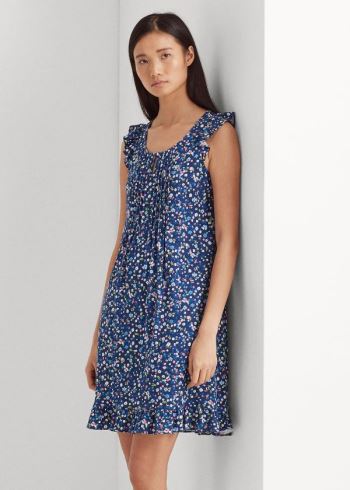 Ralph Lauren Flutter-Sleeve Nightgown Tmavě Blankyt Viacfarebný | pvIyvCsT