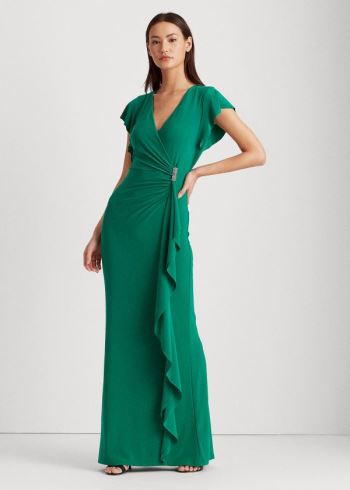 Ralph Lauren Flutter-Sleeve Surplice Šaty Zelene | 7lHdG4hl