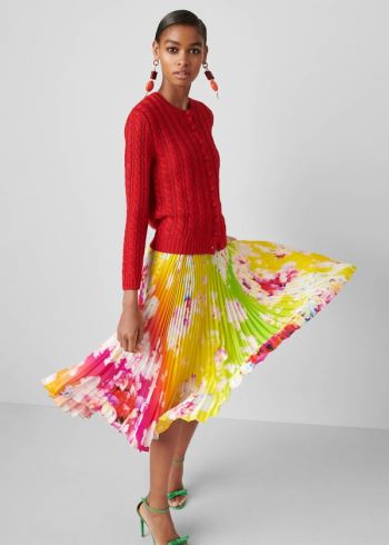 Ralph Lauren Fonda Ombré-Floral Silk Šaty Růžové Žluté Zelene | k89WJGDF