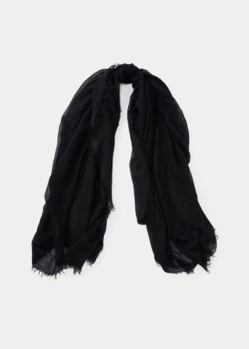 Ralph Lauren Frayed Scarf Černé | YRNAZbBE