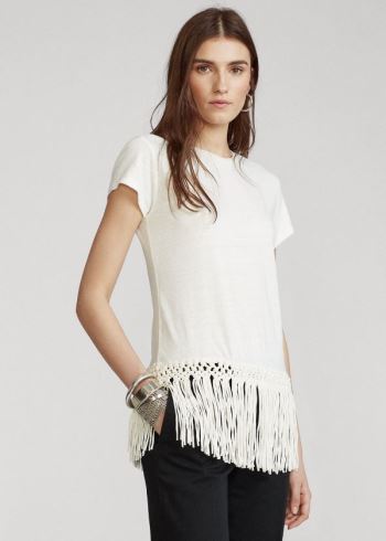 Ralph Lauren Fringe-Hem Tee Bílé | tix4zFEh