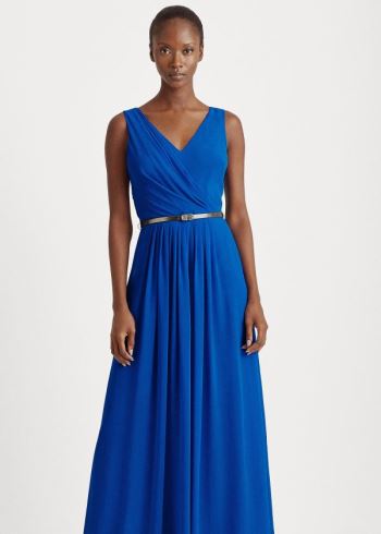 Ralph Lauren Georgette Bez Rukávů Gown Blankyt | 7Y1IhFc3