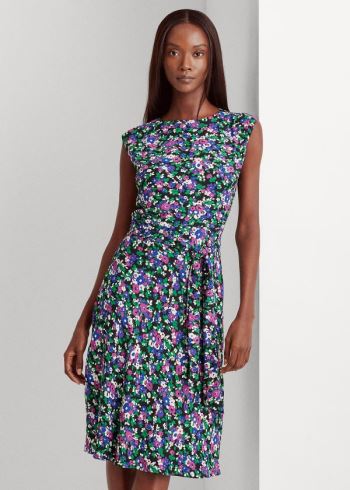 Ralph Lauren Georgette Cap-Sleeve Šaty Černé Viacfarebný | v3l0dhIP
