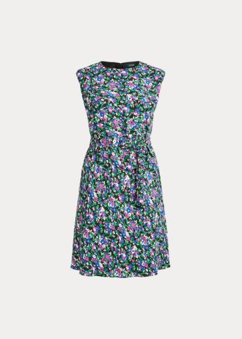 Ralph Lauren Georgette Cap-Sleeve Šaty Černé Viacfarebný | wR58MhD7