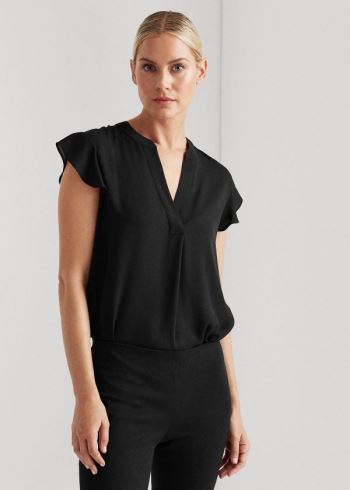 Ralph Lauren Georgette Flutter-Sleeve Top Černé | KMTEiho2