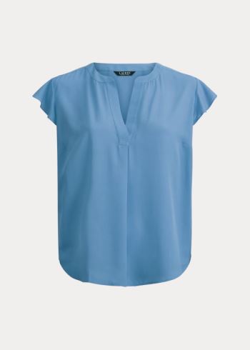 Ralph Lauren Georgette Flutter-Sleeve Top Indigo | eFWzyOqM