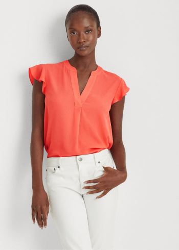 Ralph Lauren Georgette Flutter-Sleeve Top Červené | pRFsqckh