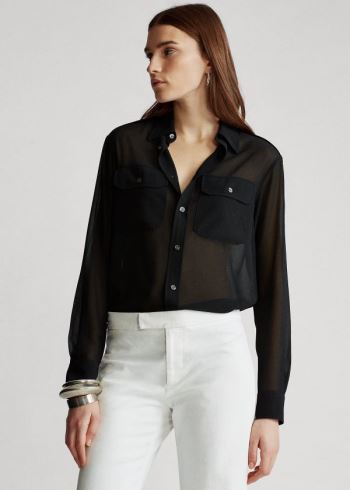 Ralph Lauren Georgette Military Shirt Černé | NnX32vaP