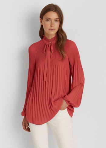 Ralph Lauren Georgette Tie-Neck Top Růžové | bnWP8Y93