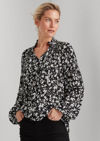 Ralph Lauren Georgette Tie-Neck Top Černé Bílé | ZsWxBnjV