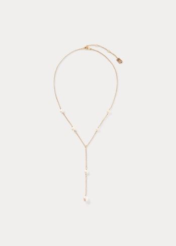 Ralph Lauren Gold Drop-Chain Pearl Necklace Zlaté | EypllpVv