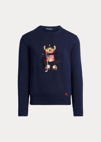 Ralph Lauren Golfové Bear Bavlněné-Blend Svetrové Tmavě Blankyt | mPMi4bXJ