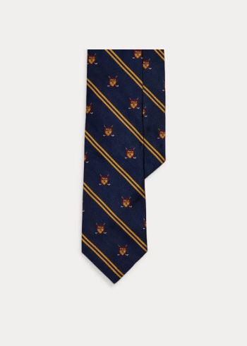 Ralph Lauren Golfové Silk Narrow Club Tie Tmavě Blankyt Zlaté | IVPIr0Mj