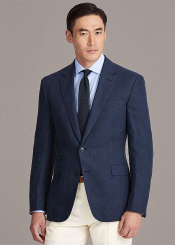 Ralph Lauren Gregory Linen Sportovní Coat Tmavě Tmavě Blankyt | adSWG4G4