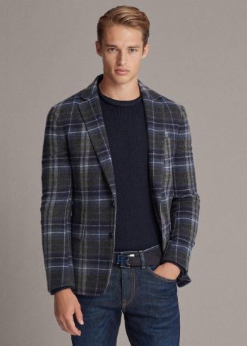 Ralph Lauren Hadley Cashmere Sportovní Coat Tmavě Šedé Tmavě Blankyt Blankyt Bílé | CjkFN188