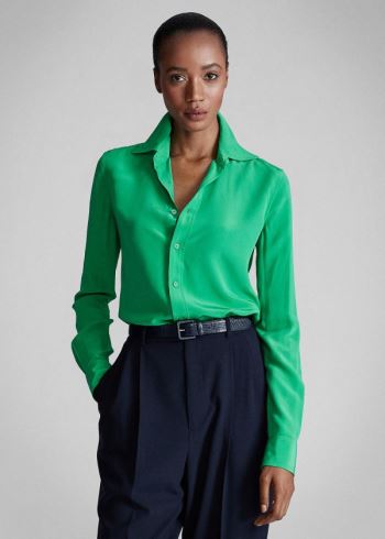 Ralph Lauren Hailey Silk Shirt Zelene | 5Oz5uh14