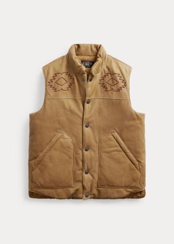 Ralph Lauren Hand-Embroidered Læder Vest Hnědé | 1bgrzssp