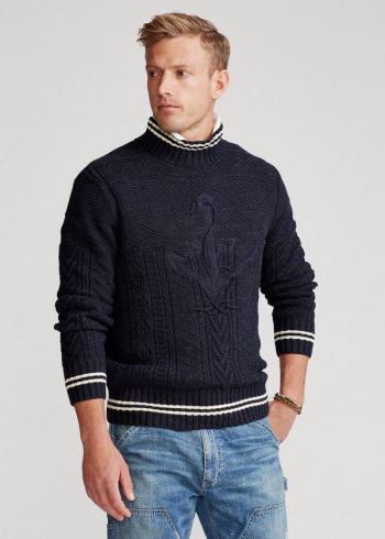 Ralph Lauren Hand-Embroidered Svetrové Tmavě Blankyt Krém | crH5dbjm