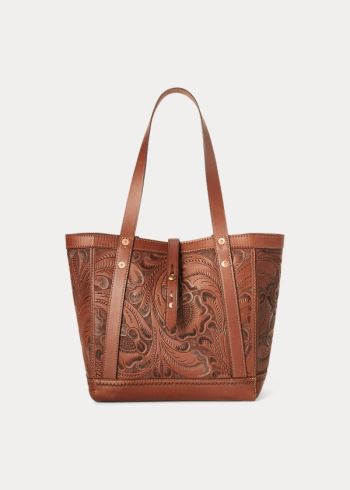 Ralph Lauren Hand-Tooled Læder Tote Hnědé | gUo4X3ju