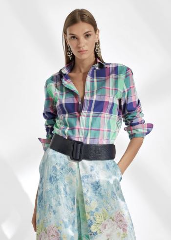 Ralph Lauren Hannah Bavlněné Madras Shirt Zelene Tmavě Blankyt Viacfarebný | DNBbJbSd