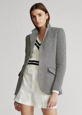 Ralph Lauren Herringbone Blazer Šedé Krém | YxLRimxq