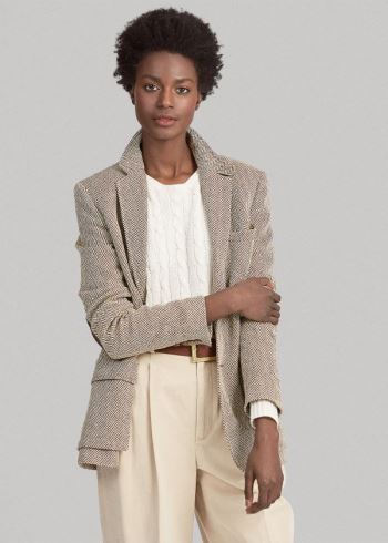 Ralph Lauren Herringbone Silk-Blend Blazer Hnědé Šedé | CAFqM2fy