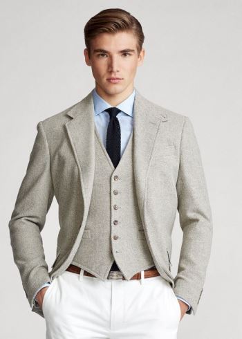 Ralph Lauren Herringbone Wool-Blend Vest Šedé Krém | IjVOBlrq