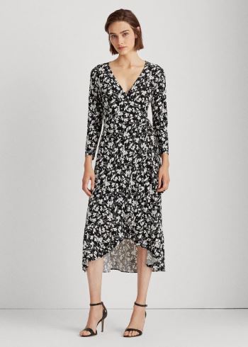 Ralph Lauren High-Low Jersey Šaty Černé Bílé | Y1XxA8ng
