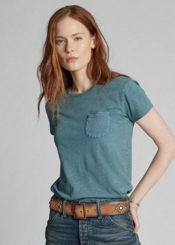 Ralph Lauren Indigo Bavlněné Pocket T-Shirt Indigo Blankyt Blankyt Světle Modré | aPekDDU4