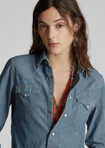 Ralph Lauren Indigo Chambray Western Shirt Tmavě Blankyt Blankyt Světle Modré | fmOoCmYg