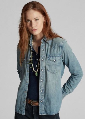 Ralph Lauren Indigo Denim Western Shirt Blankyt Blankyt Světle Modré | yIBZ5alJ