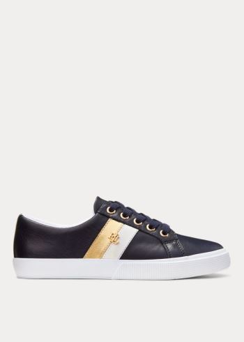 Ralph Lauren Janson II Læder Sneakers Tmavě Blankyt Bílé | EDM4EqFm
