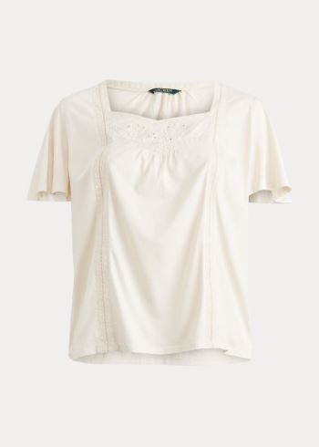 Ralph Lauren Jersey Flutter-Sleeve Top Krém | yuGFdw1f