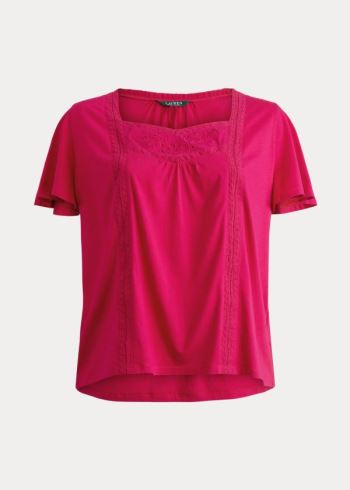 Ralph Lauren Jersey Flutter-Sleeve Top Světle Fuchsie | 4z1HafLU