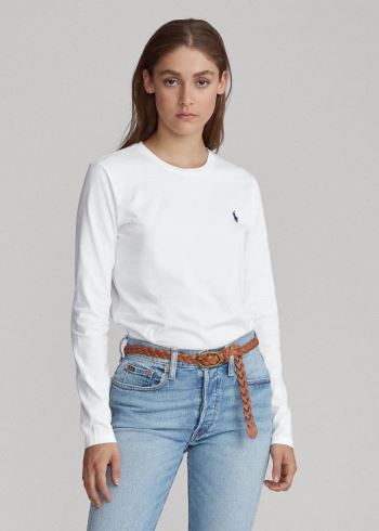 Ralph Lauren Jersey Long-Sleeve Shirt Bílé | Yo58b7kB