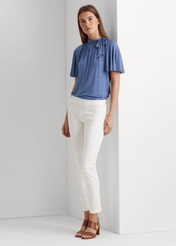 Ralph Lauren Jersey Tie-Neck Top Blankyt | 4sGx4HXo