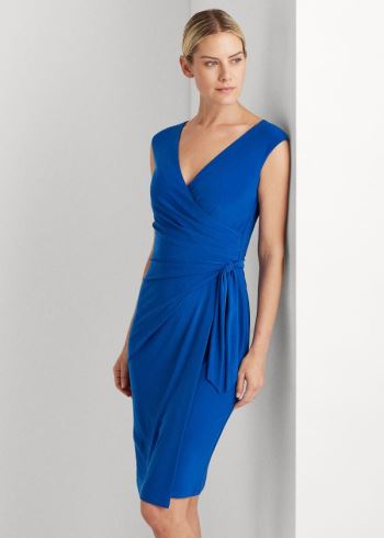Ralph Lauren Jersey Wrap-Style Šaty Blankyt | phQUG0ZI