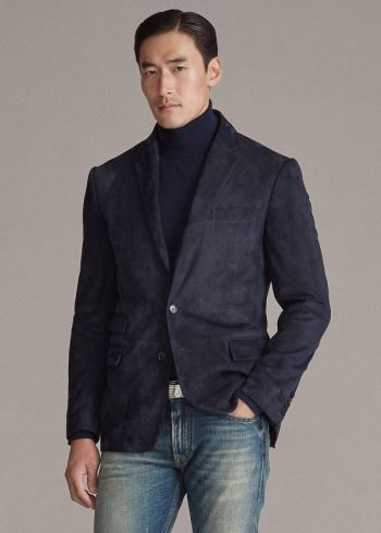 Ralph Lauren Kent Semišové Sportovní Coat Tmavě Blankyt | EZNtuoVv