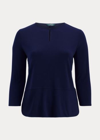 Ralph Lauren Keyhole Stretch Jersey Top Tmavě Blankyt | 20nAs84d