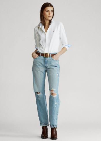 Ralph Lauren Knit Bavlněné Oxford Shirt Bílé | EvKVoiBH