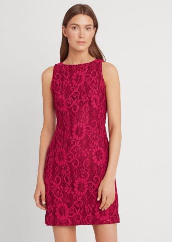 Ralph Lauren Krajkové Bez Rukávů Šaty Vínové Růžové | GE6Dybaf